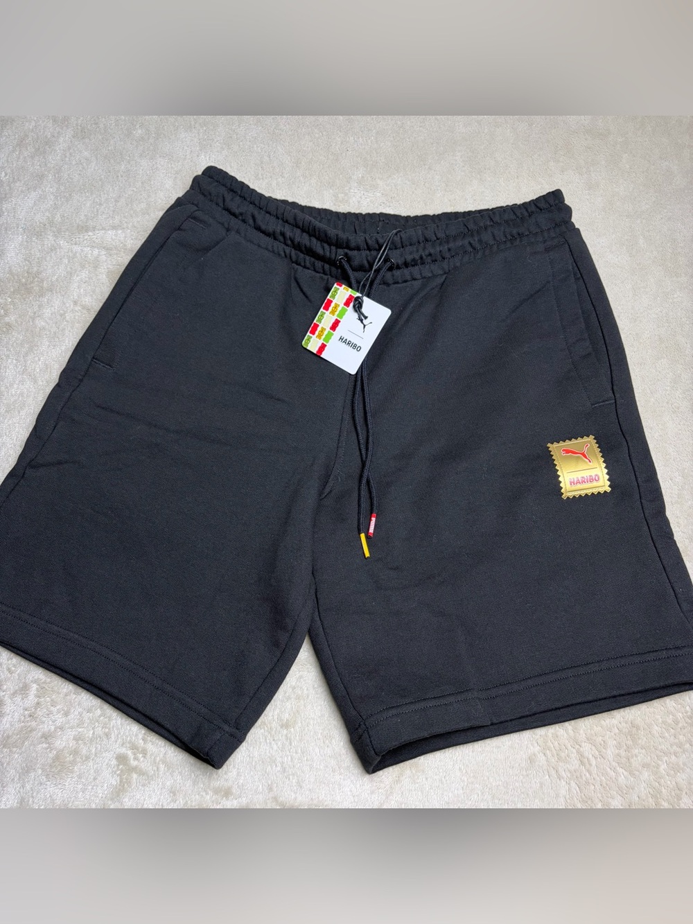 Puma Black Men's Athletic Sweat Shorts with Gold Patch Size Medium NWT